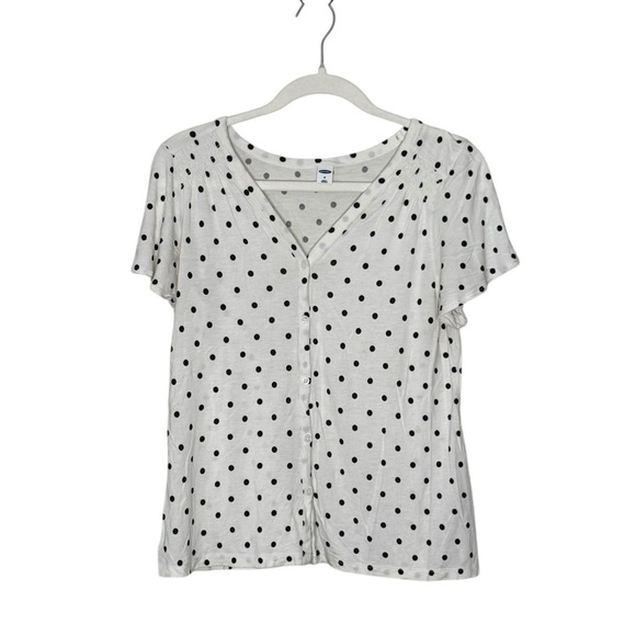 Old Navy Short Sleeve Luxe Button Up Blouse Top 100% Rayon Viscose M Polka Dots - Picture 2 of 8